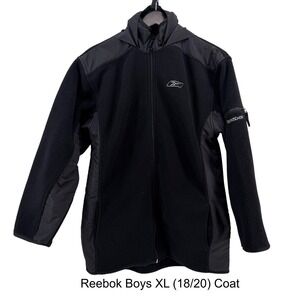 Reebok Boys Fleece Hooded Full Zip Jacket Coat Black XL 18 20